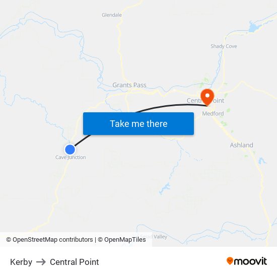 Kerby to Central Point map