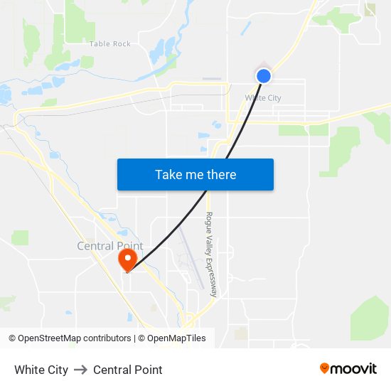 White City to Central Point map