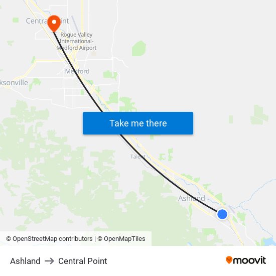 Ashland to Central Point map