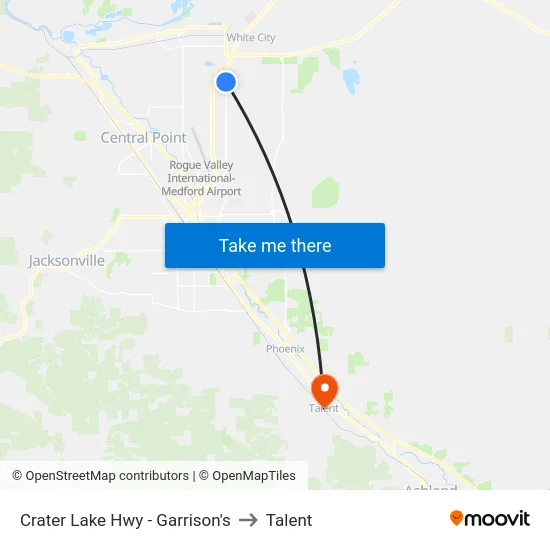 Crater Lake Hwy - Garrison's to Talent map