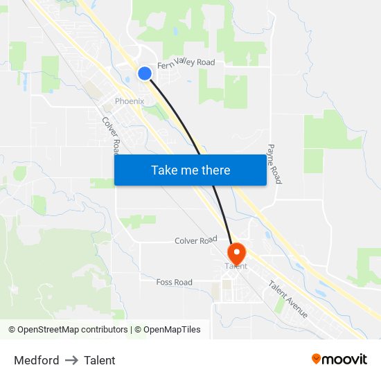 Medford to Talent map