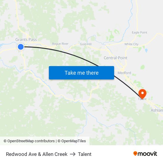 Redwood Ave & Allen Creek to Talent map