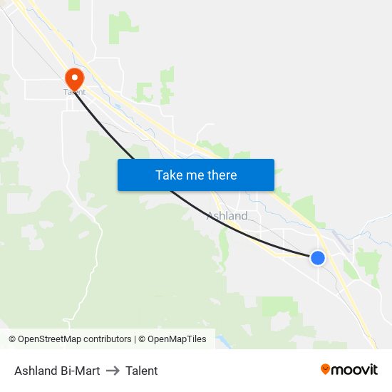 Ashland Bi-Mart to Talent map