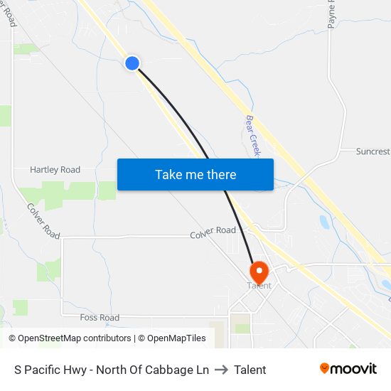 S Pacific Hwy - North Of Cabbage Ln to Talent map