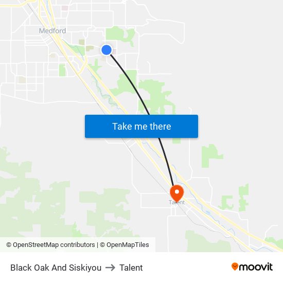 Black Oak And Siskiyou to Talent map