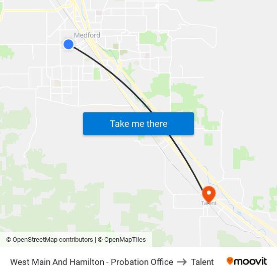 West Main And Hamilton - Probation Office to Talent map