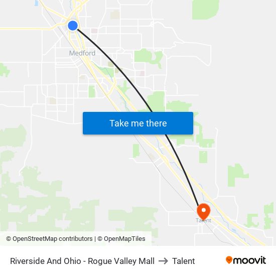 Riverside And Ohio - Rogue Valley Mall to Talent map
