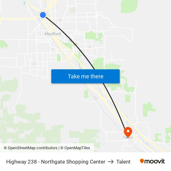 Highway 238 - Northgate Shopping Center to Talent map