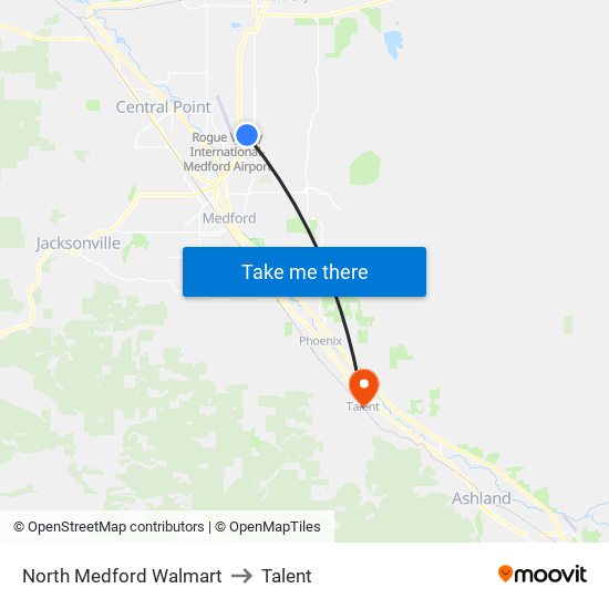 North Medford Walmart to Talent map