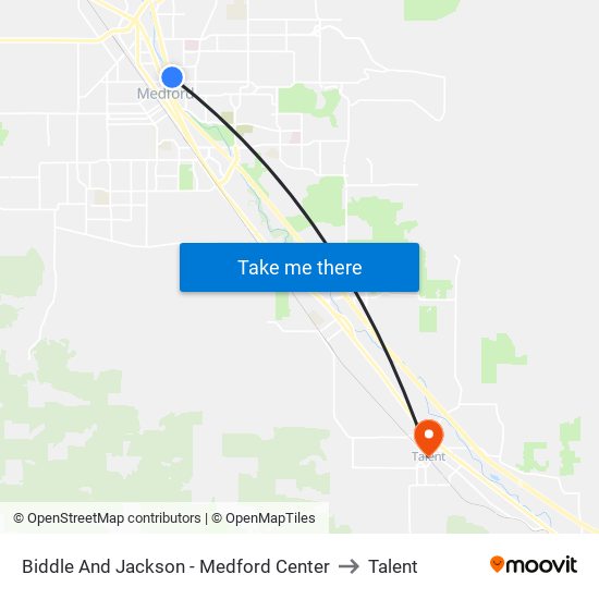 Biddle And Jackson - Medford Center to Talent map