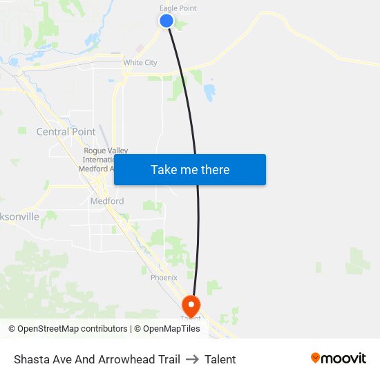 Shasta Ave And Arrowhead Trail to Talent map