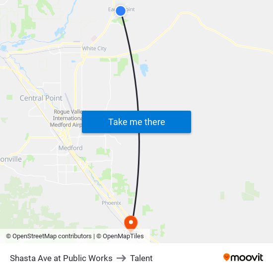 Shasta Ave at Public Works to Talent map