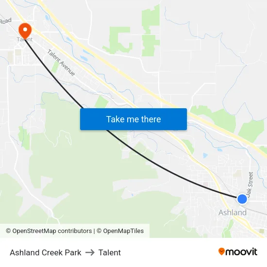 Ashland Creek Park to Talent map