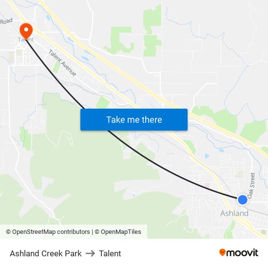 Ashland Creek Park to Talent map