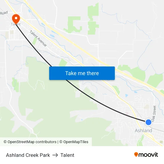 Ashland Creek Park to Talent map