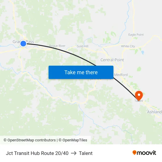 Jct Transit Hub Route 20/40 to Talent map