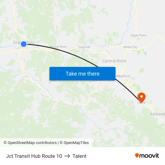 Jct Transit Hub Route 10 to Talent map