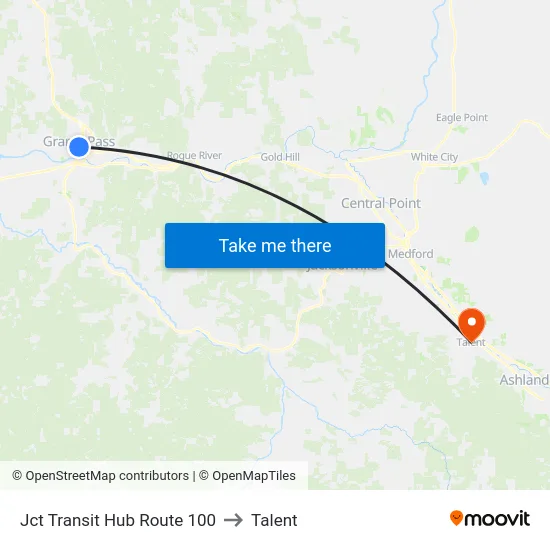 Jct Transit Hub Route 100 to Talent map