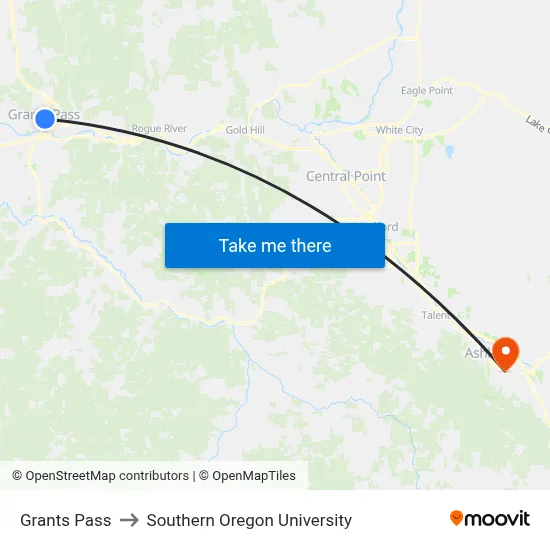 Grants Pass to Southern Oregon University map