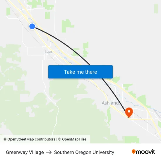 Greenway Village to Southern Oregon University map