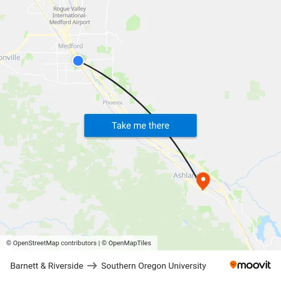 Barnett & Riverside to Southern Oregon University map