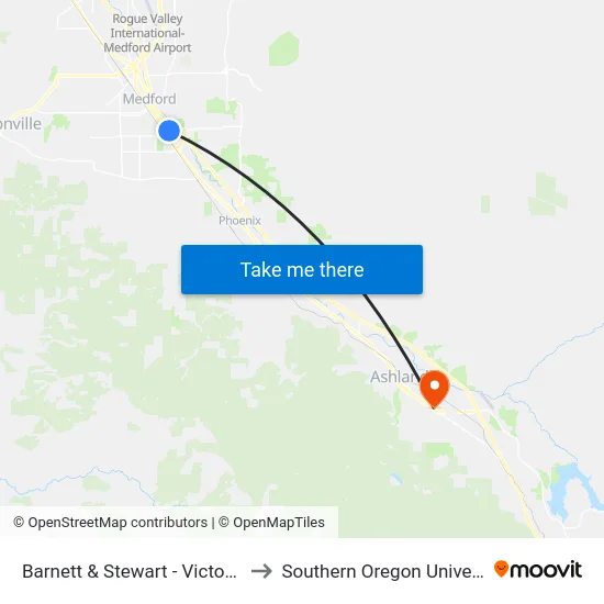 Barnett & Stewart - Victorico's to Southern Oregon University map