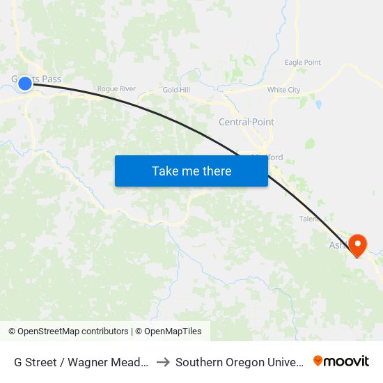 G Street / Wagner Meadows to Southern Oregon University map
