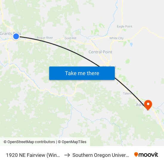 1920 NE Fairview (Winco) to Southern Oregon University map