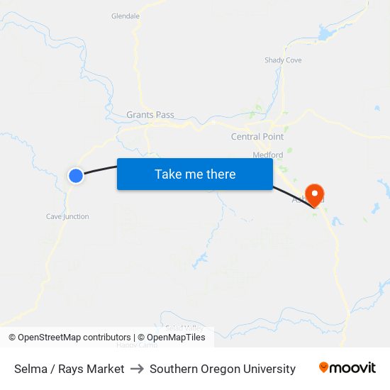 Selma / Rays Market to Southern Oregon University map