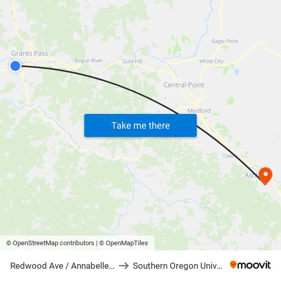 Redwood Ave / Annabelle Lane to Southern Oregon University map