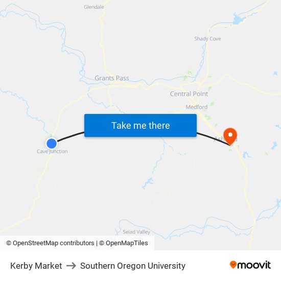 Kerby Market to Southern Oregon University map