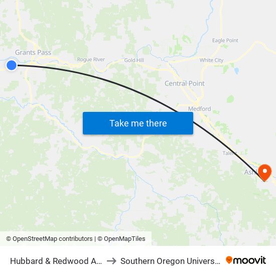 Hubbard & Redwood Ave to Southern Oregon University map