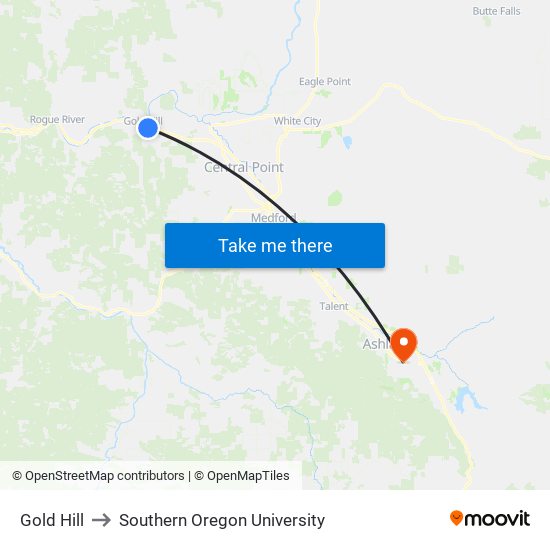 Gold Hill to Southern Oregon University map