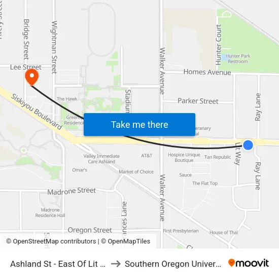 Ashland St - East Of Lit Wy to Southern Oregon University map