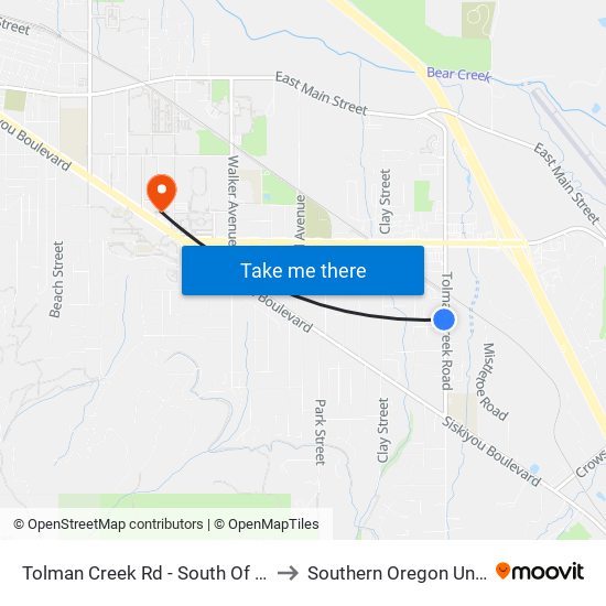 Tolman Creek Rd - South Of Grizzly Dr to Southern Oregon University map