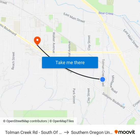 Tolman Creek Rd - South Of Dianne St to Southern Oregon University map