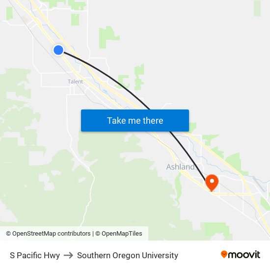 S Pacific Hwy to Southern Oregon University map