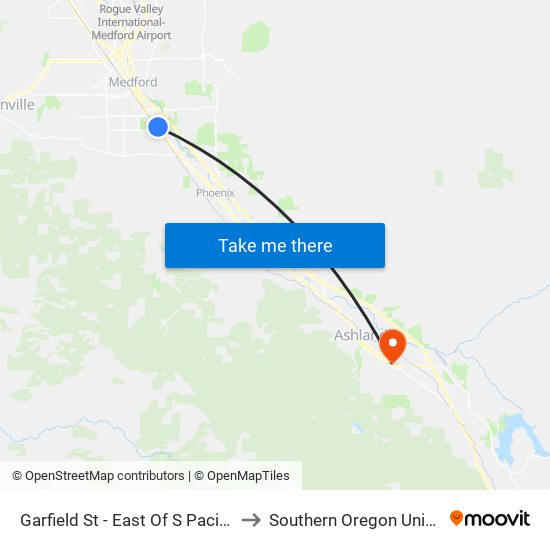 Garfield St - East Of S Pacific Hwy to Southern Oregon University map