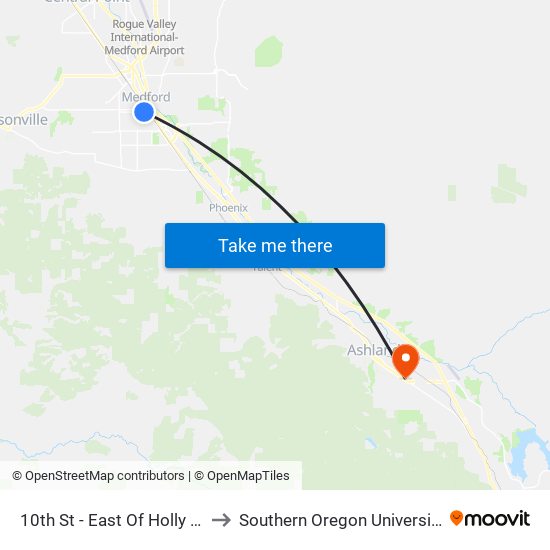 10th St - East Of Holly St to Southern Oregon University map