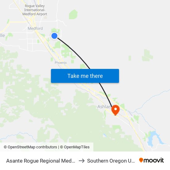 Asante Rogue Regional Medical Center to Southern Oregon University map