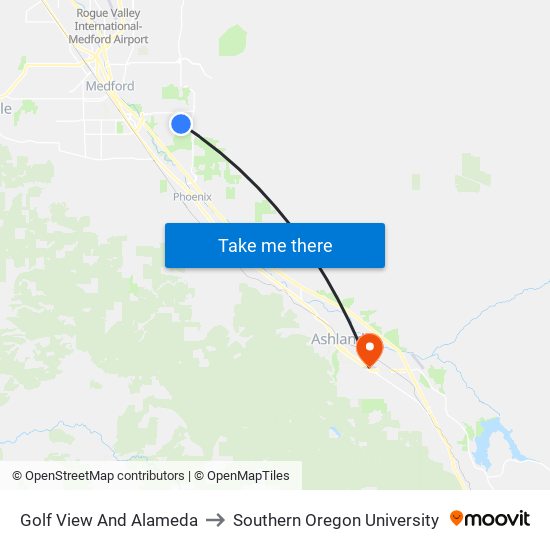 Golf View And Alameda to Southern Oregon University map