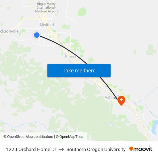 1220 Orchard Home Dr to Southern Oregon University map