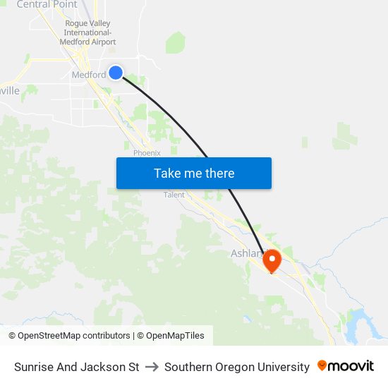 Sunrise And Jackson St to Southern Oregon University map