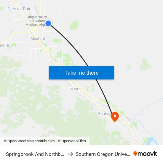 Springbrook And Northbrook to Southern Oregon University map