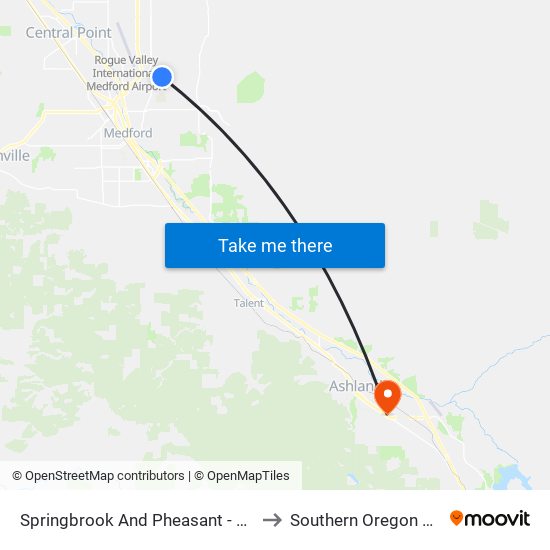 Springbrook And Pheasant - Kennedy Park to Southern Oregon University map