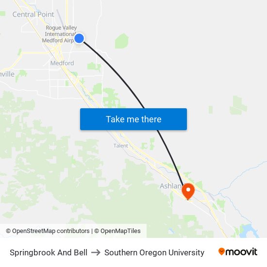 Springbrook And Bell to Southern Oregon University map