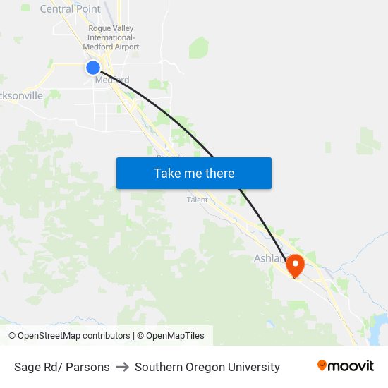 Sage Rd/ Parsons to Southern Oregon University map