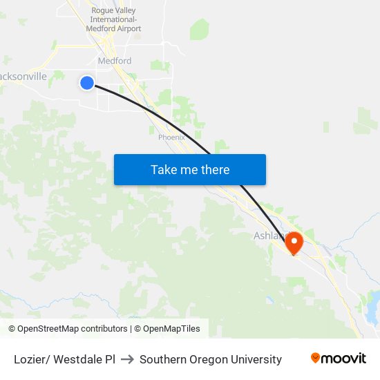 Lozier/ Westdale Pl to Southern Oregon University map