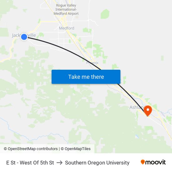 E St - West Of 5th St to Southern Oregon University map
