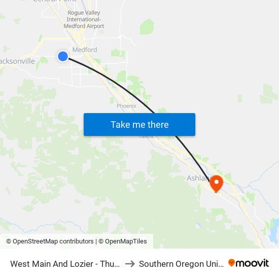 West Main And Lozier - Thunderbird to Southern Oregon University map